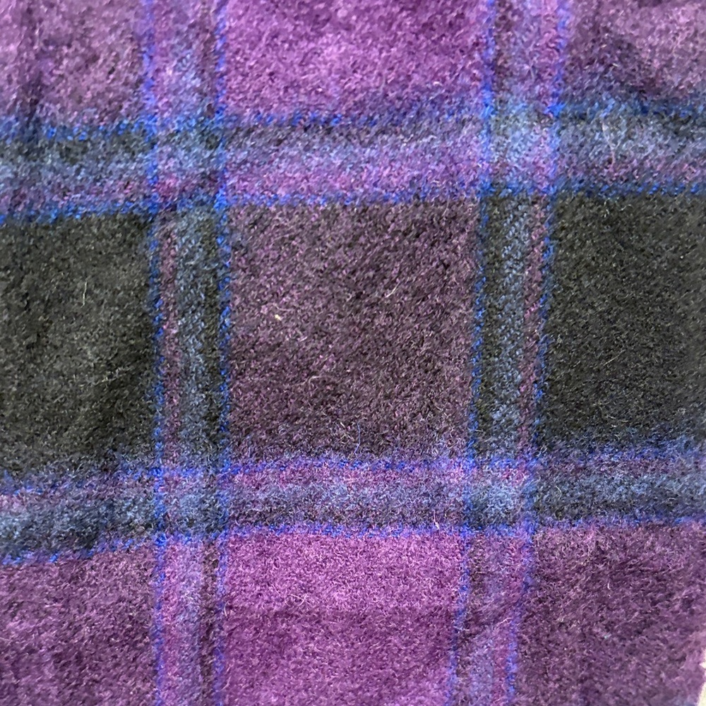 Amicable Royal Purple and Black Plaid 100% Mercerized Wool Scarf